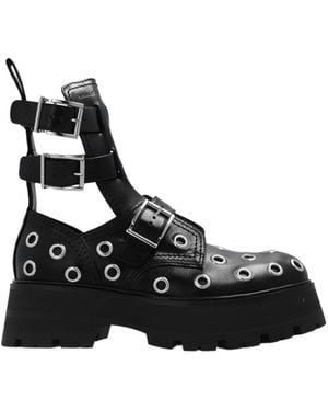 McQueen Eyelet Detailed Strappy Boots - Black