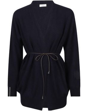 Peserico Long-Sleeved Belted Cardigan - Blue