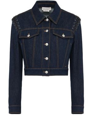 McQueen Cropped Denim Jacket - Blue