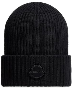 Moncler X Edward Enninful Logo Patch Knitted Beanie - Black