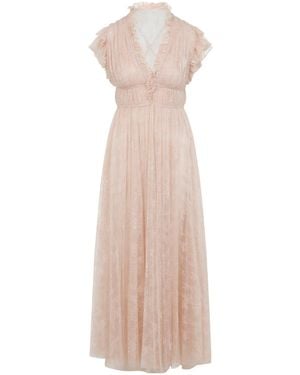 Alberta Ferretti Pleated Lace Evening Dress - Pink