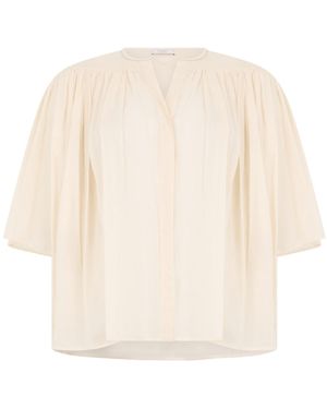 Peserico Gathered V-Neck Blouse - White