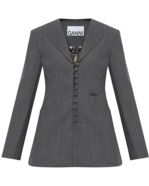 Ganni Single Vent Fitted Blazer - Grey