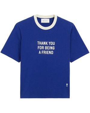 Ami Paris Printed Cotton Thank You For Being A Friend T-Shirt - Blue