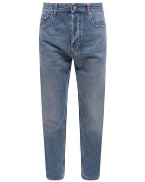 Valentino Logo Patch Cropped Jeans - Blue