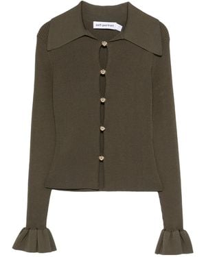 Self-Portrait Ruffled-Cuff Cardigan - Green