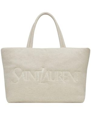 Saint Laurent Logo Detailed Top Handle Bag - Natural