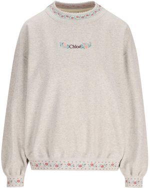 Chloé Chloé Floral Trim Knitted Jumper - White