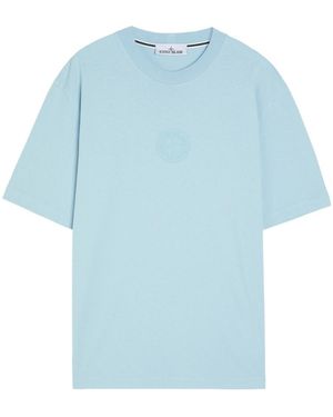 Stone Island Logo-Print Cotton T-Shirt - Blue