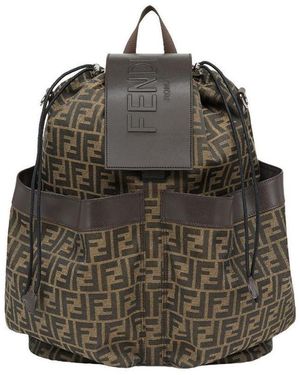 Fendi Ff Motif Drawstring Backpack - Grey