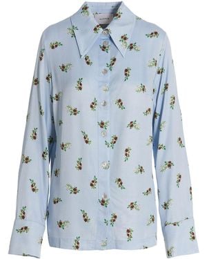 Sleeper Blossom Floral-Print Satin Shirt - Blue