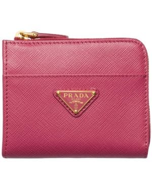 Prada Small Saffiano Leather Zipper Wallet - Pink