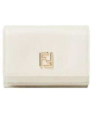 Fendi Ff Mini Trifold Parchment-Coloured Leather Wallet - White