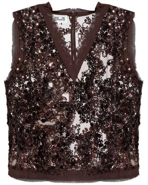 Baum und Pferdgarten Sheer Sequin V-Neck Top - Brown