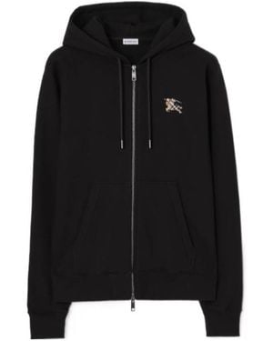 Burberry Check Knight Stamp Zip-Up Hoodie - Black