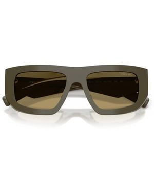 Prada Eyewear Triangle Logo Geometric Frame Sunglasses - Green