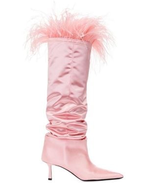 Alexander Wang Viola Feather-Trim Pointed-Toe Boots - Pink