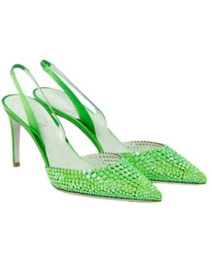 Rene Caovilla Embellished Satin Slingback Pumps - Green