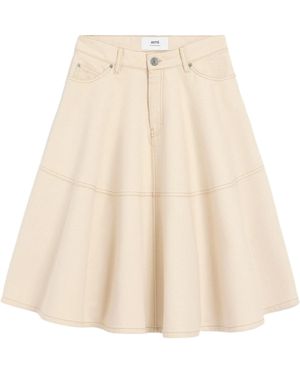 Ami Paris Cotton Midi Skirt - Natural