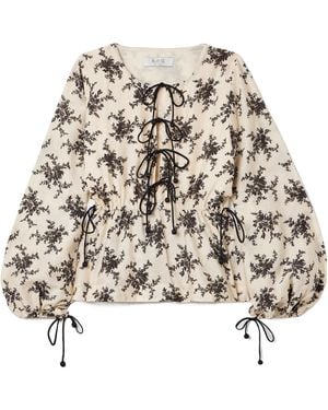 Sea Floral-Print Tie-Front Top - Natural