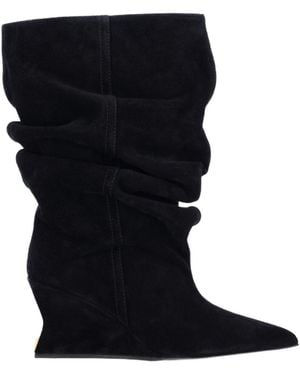Balmain Slouch Wedge Boots - Black
