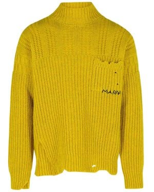 Marni Distressed Long-Sleeved Jumper - Yellow