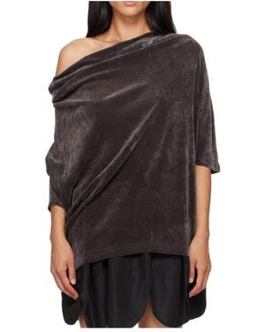 OPEN YY Velvet Cowl Neck T-Shirt - Black