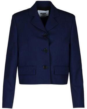 MSGM Logo Patch Cropped Boxy Jacket - Blue