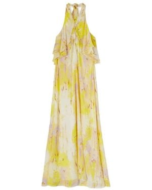 MSGM Floral-Print Ruffled-Detail Dress - Yellow