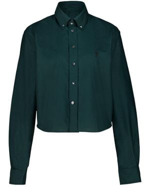 Ami Paris Logo Embroidered Cropped Shirt - Green
