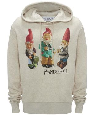 JW Anderson Cotton Hoodie Logo Print Drawstring - Grey