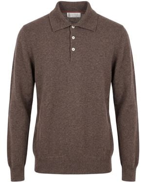 Brunello Cucinelli Button-Down Cashmere Polo Shirt - Brown
