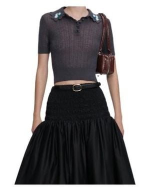 Self-Portrait Semi-Sheer Knitted Polo Shirt - Black
