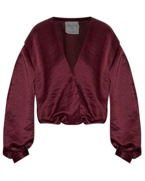 forte_forte Balloon-Sleeve V-Neck Top - Red