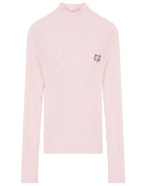 Maison Kitsuné High-Necked Long-Sleeved Sweater - Pink
