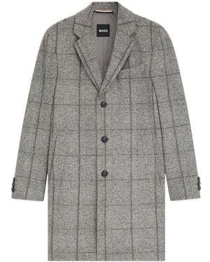 BOSS Checked Buttoned Coat - Gray
