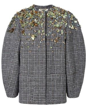 Fendi Cocoon-Style Embellished Belted Tweed Jacket - Grey