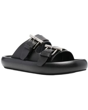 McQueen Double Buckle Slip-On Slides - Black