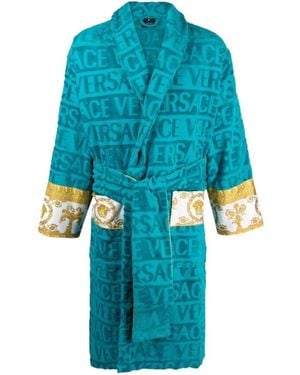 Versace I Love Baroque Belted Bathrobe - Blue