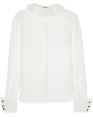Saint Laurent Frilled Neck Long-Sleeved Shirt - White