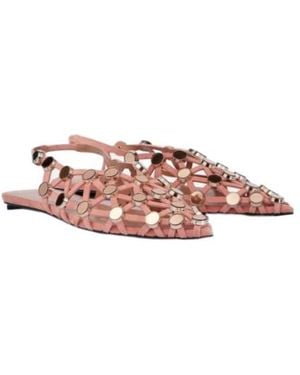 The Attico Grid Embellished Suede Slingback Flats - Pink