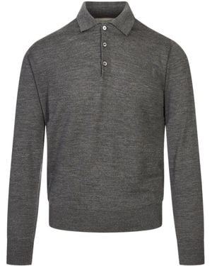 Canali Long-Sleeve Knitted Polo Shirt - Grey