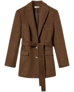Twinset Velvet-Finish Wool Blazer - Brown