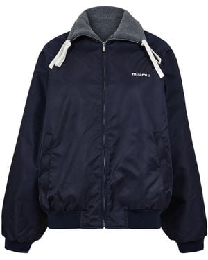 Miu Miu Zip-Up Nylon Bomber Jacket - Blue