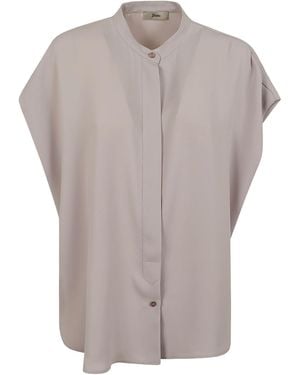 Herno Cap-Sleeve Button Blouse - Gray