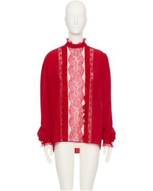 Valentino Lace-Trim Ruffled Blouse - Red