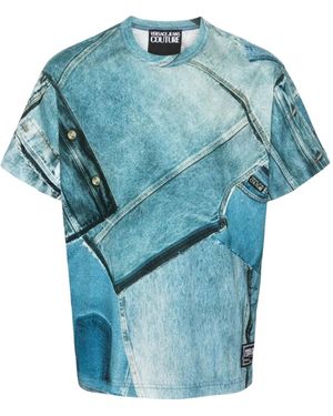 Versace Jeans Couture Denim-Print Cotton T-Shirt - Blue