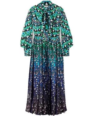 Mary Katrantzou Bow Pleated Printed Satin Midi Dress - Blue