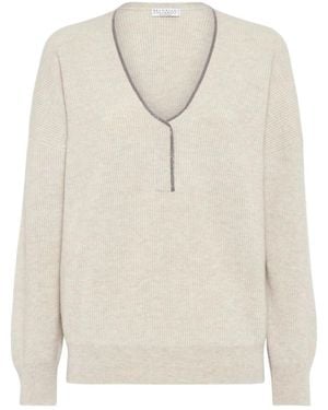 Brunello Cucinelli Shoulder And Long-Sleeved Sweater - White