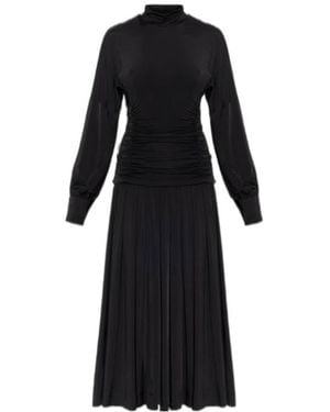 Ganni Draped Pleated Midi Dress - Black
